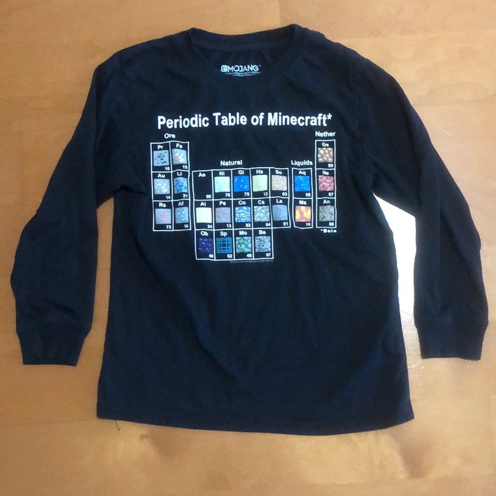 Youth size M Mojang Periodic Table of Minecraft long sleeve t-shirt